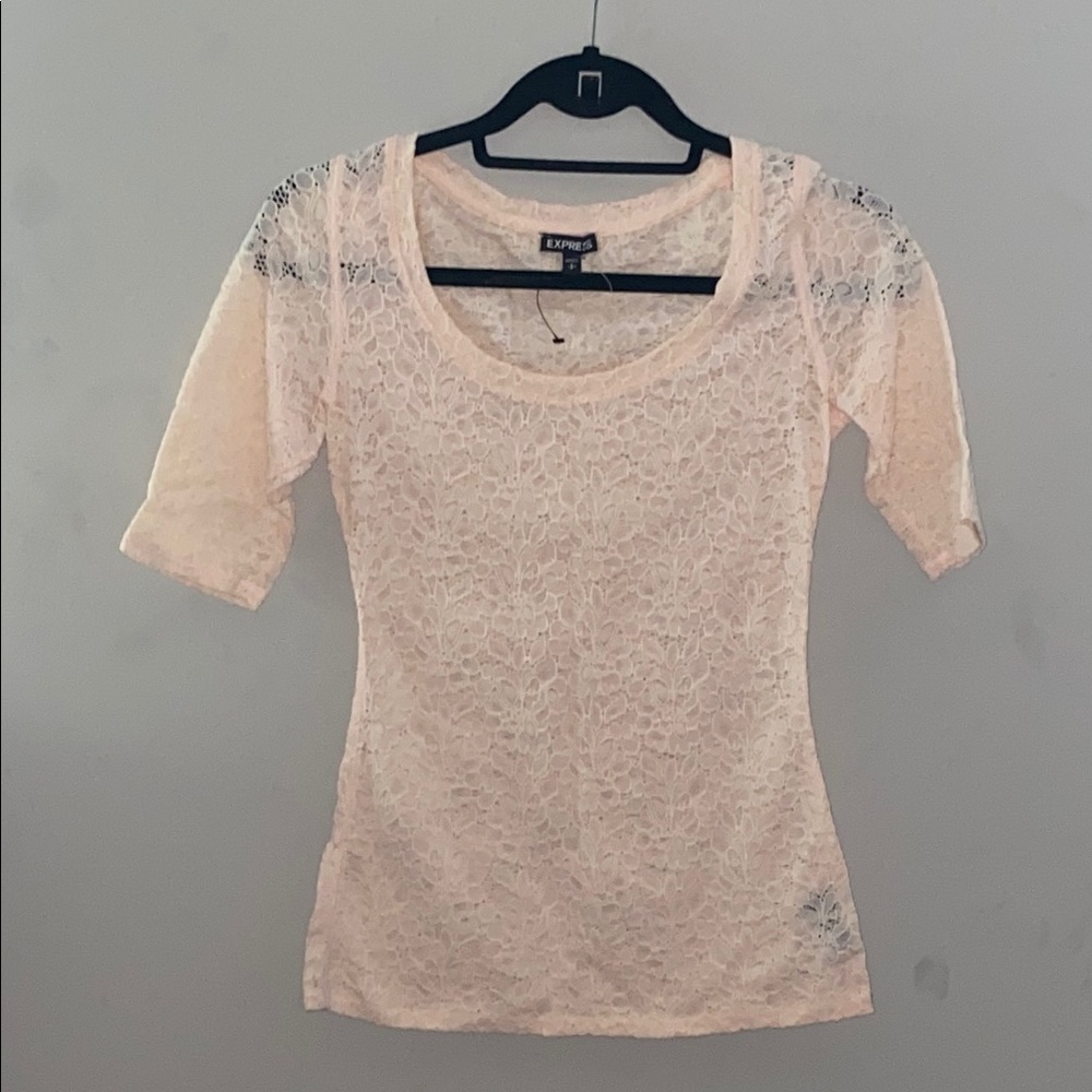 Express Cream Fitted 3/4 Sleeve Blouse